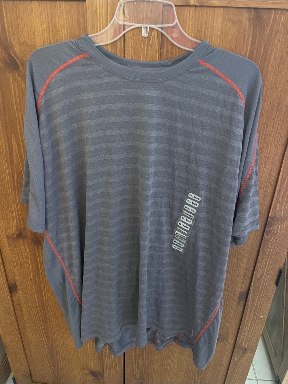 Avalanche Gray Short-Sleeve Athletic Tee with Red Accents